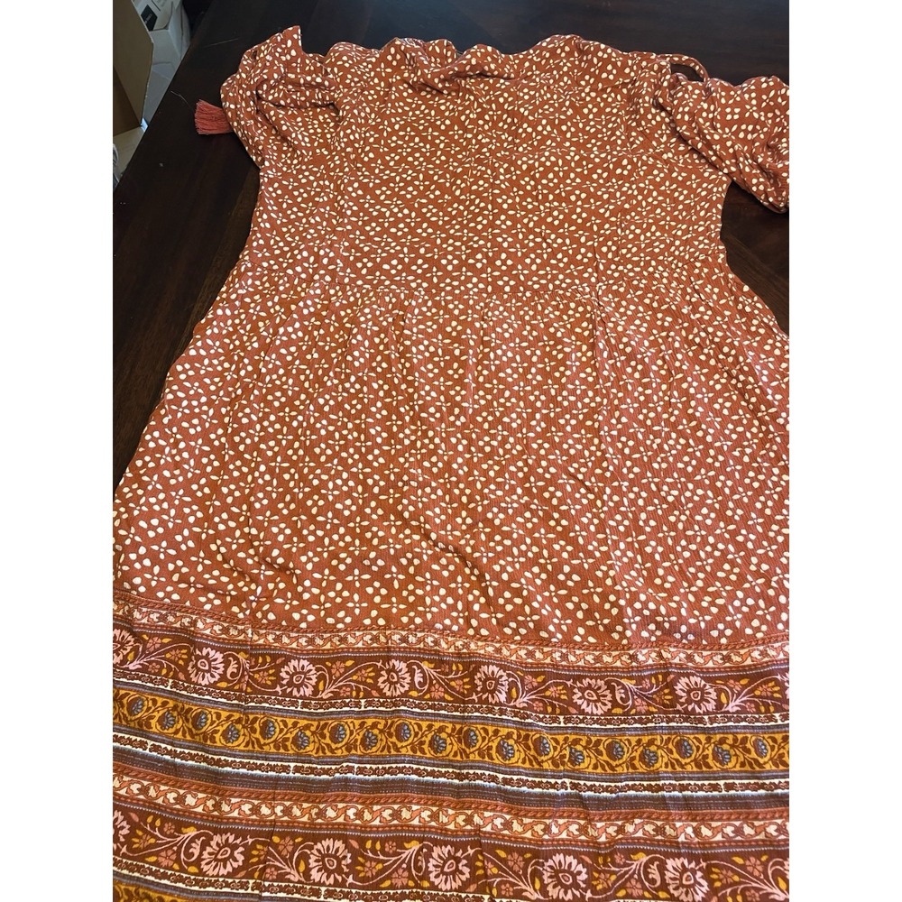 Knox Rose Dress Womens Small Rust Orange Brown Floral Tiered Jersey Knit Boho - Picture 4 of 5